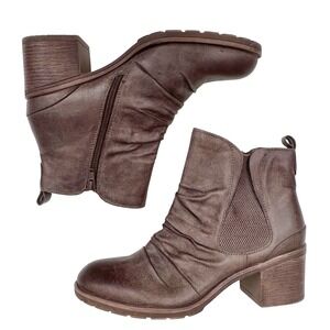 Baretraps Drennan Ankle Boots Brown Zip Ruched Block Heel Womens 10M